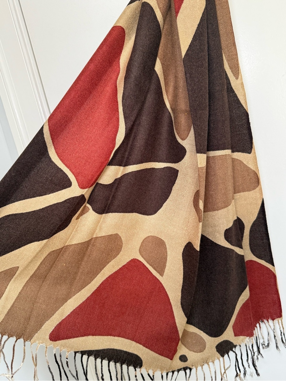 Abstract Print Fringe Scarf – Brown, Tan & Red - Picture 2 of 2